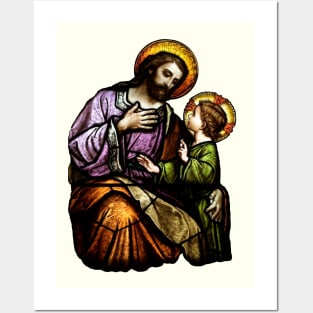 Saint Joseph with Christ Child Stained Glass Window Posters and Art